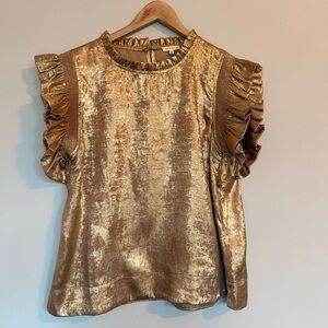 JODIFL Metallic Gold Ruffle Sleeve  Top